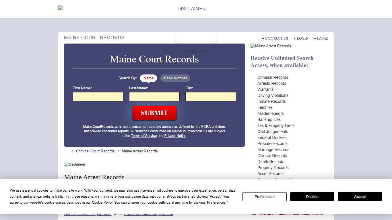 Maine Arrest Records MaineCourtRecords.us
