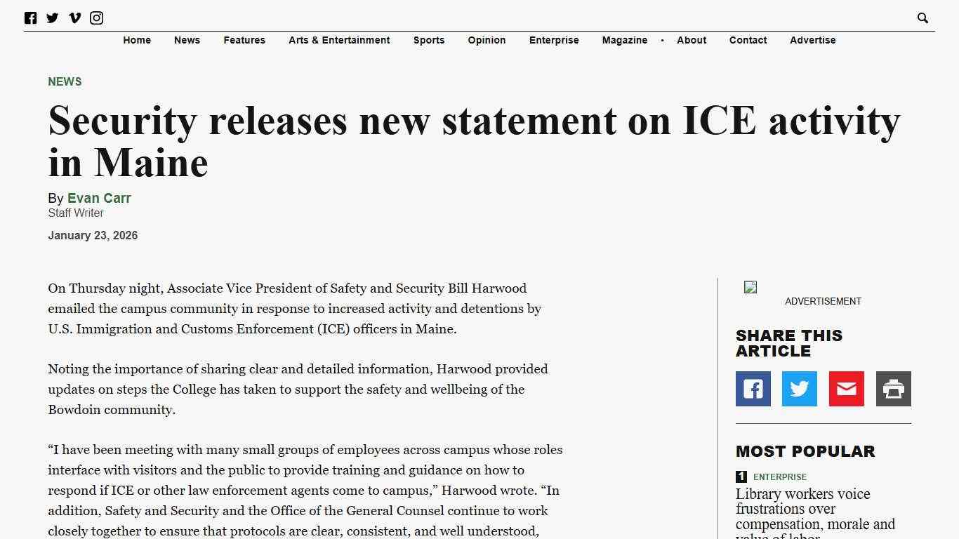 Security releases new statement on ICE activity in Maine – The Bowdoin Orient